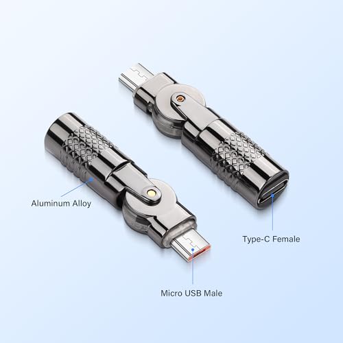 2 Pack USB C naar Micro USB Adapter USB Type C Vrouw naar Micro 5Pin Male Connector 180 graden Rotatie Converter Connector Ondersteuning Laadgegevens voor telefoon 4
