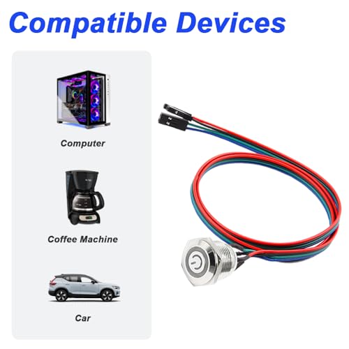 Host Metal Button Computer Host Switch Kabel, PC Case LED Power Knop ATX Voeding Aan/uit voor DIY Computer Switch, met 1 tot 2 Splitters (16mm, rood) 4