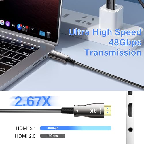 Ultra 8K Fiber HDMI Kabel High Speed HDMI 2.1 Kabel 48Gbps 8K@60Hz 4K@120 Hz Ondersteuning DDC CEC HPD eARC Compatibel met HDTV Xbox Blu-ray Monitor Laptop Projector (10FT)