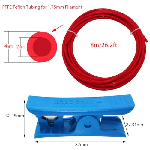 Supply Tube, Red PTFE Teflon Slang (8m, 2mm ID x 4mm Buitendiameter) + Blue PTFE slang Cutter for Creality Ender 3/Pro Ender 5 CR-10/10S 1.75 MILITAIRE 3D Printer