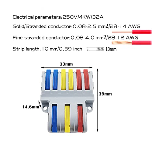 SPL-63 Elektrische Terminal Blocks, 3-in-6 Externe Bilaterale Plugs, Leverplug voor Elektrische Kabels (pakket van 6)