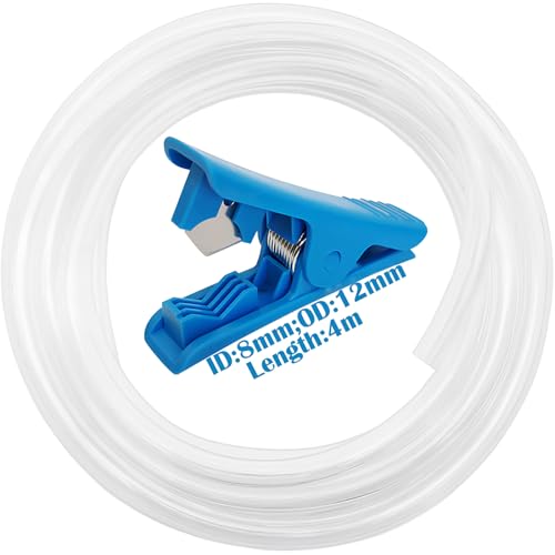Heldere slang, 8mm ID x 12mm OD dikke PVC slang buis, Antivries flexibele waterpijp met 1 Piece Pijpsnijder (4m)