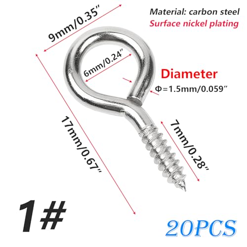 20 st Schroefhaken, 17mm metalen oog Schroef Zelftappende Ring haken Carbon Steel Eye Hooks voor hout, ambachten, meubels