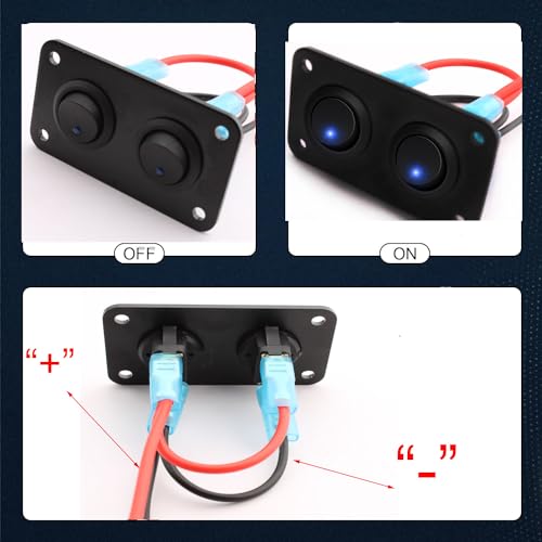 Schakel schakelpaneel met 2 Strips, Blue LED Toggle Switch, 12-24 V, SPST Switch, Rond, voor Auto, Caravan, Vrachtwagen, Boot 3