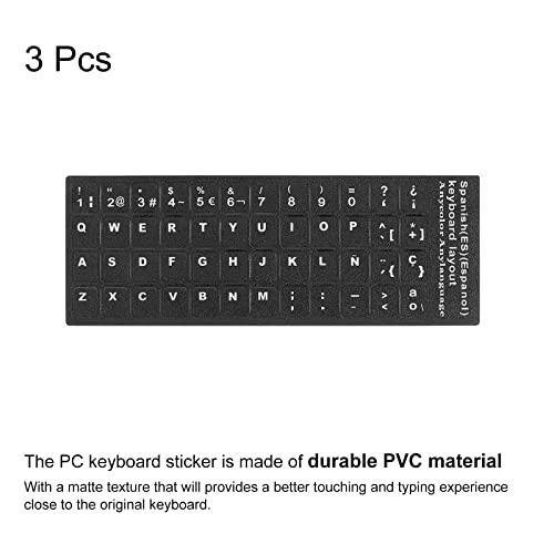 3Scs Spaanse toetsenbord Stickers PC toetsenbord Stickers Zwarte achtergrond met witte letters voor Computer Laptop Notebook Bureaublad 3
