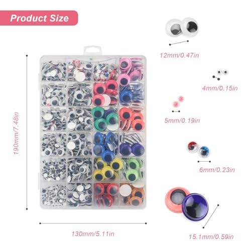 Verpakking van 1700 Wobble Eyes Zelfklevende Meerdere maten (4mm-15mm) Zelfklevende Eyelets Zelfklevend voor Creative Home Decor Stickers Speelgoed Accessoires Ambacht Supplies (Multiple
