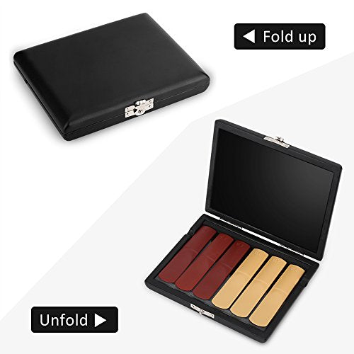 Saxofoon en Klarinet Faux lederen riet opslag geval met Slots voor 6 stro 4