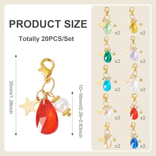 20 stuks Teardrop Glass Bedels Facet Diverse kleuren Crystal Bangling Charms Star Moon Charms Kralen Kralen Lobster Clasps voor DIY Vrouwen, Metaalglas, Geen edelsteen 5
