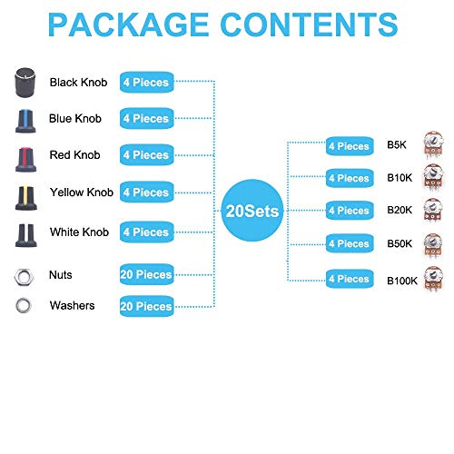 20st enkele potentiometer 3PIN draaien potentiometer terminal lineair 5 types potentiometer voor Raspberry (B5K B10K B20K B50K B100K)