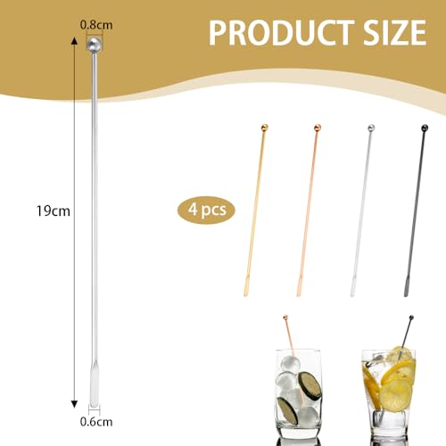 4 st Roestvrij stalen koffie roerstok Sticks Cocktail Dranken Tropical Stirrrer Rods Herbruikbare koffiebar roerders Chocolade Melk met kleine rechthoekige paddles Stirlers voor Hot