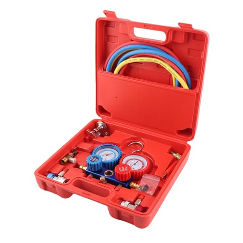 R134a Airconditioning Drukmeter set met Tricolor opladen slangen en adapters, Auto Airconditioning Kit, Refrigerant Manifold voor auto-airconditioning systemen