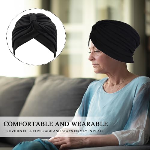 2 stuks Chemosleep Turban,Headwear Headwear,Elastische hoofddoek Soft Pre-Tied Cross Knot Headwear Hat Volledige Headwear Skull Caps Stretch Zachte Slaapmuts voor 4