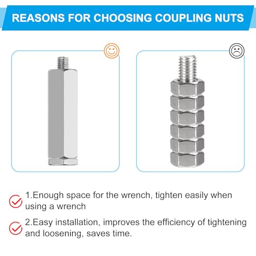 1/2"-13 UNC 304 Roestvrij staal Zeshoekige koppelmoeren, 3 st. 1" Lengte Volledige draad Stang Coarse koppeling Nut Connecting Elements, Silver Tone 4