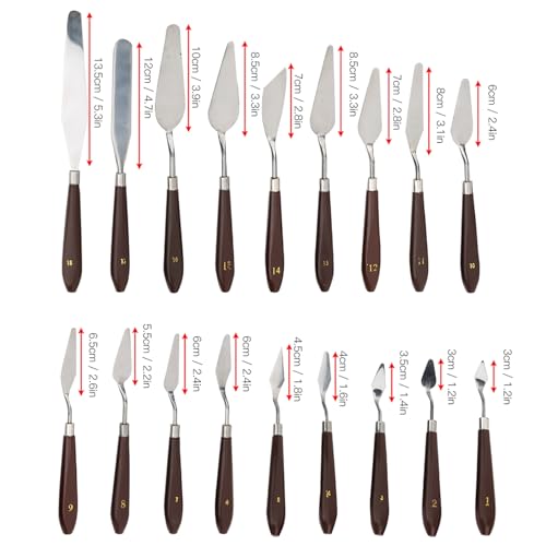 18 Stuk Spatula Set, Roestvrij stalen spatula, houten handvat Spatula, Olieverf voor canvas, acrylverf (18 stukken) 4