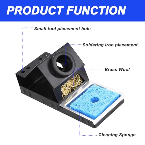 Soldeerijzeren houder, Stabiele draagbare Soldeerijzeren houder met messing wol, Schoonmaak spons, Soldeer Tip Slot, Geen water nodig 5