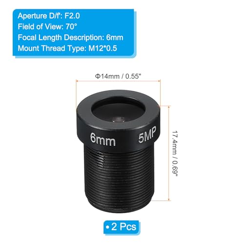 6mm CCTV Camera Lens, F2.0 FPV Beveiligingscamera lenzen 5MP 70° brede hoek lens M12 draad Dia voor IP-camera Panoramisch, 2st