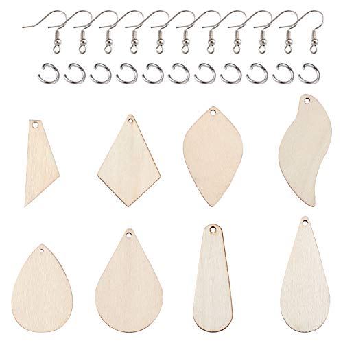 Houten bengelen oorbellen maken Kit met 80 st Hout Geometrische Blanco Hanger & 90 st Vis oorbellen Haakjes & 90 st Jump Rings voor DIY oorbellen maken