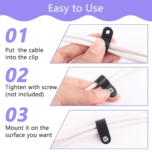 20st Nylon R Type Kabelklemmen, 4.8mm Plastic Kabelklem, Assortiment Kit Bevestiging Plastic Draadklemmen voor Kabelbeheer Kabelbeheer, Zwarte UC-0.5 5