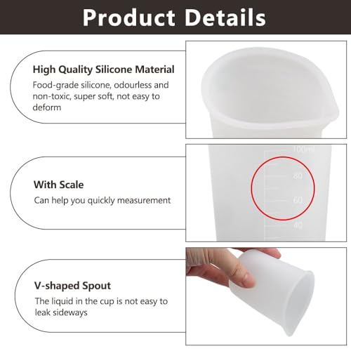Verpakking van 10 Siliconen meetbekertjes, 100 ml Siliconen beker voor het uitgieten, Siliconen bekers Non-Stick Mixing Cup, Siliconen Epoxy Resin Cup met 20 Pipetten voor DIY Crafts 3