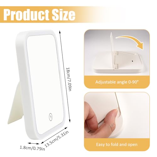 Cosmetische spiegel met verlichting, 3 lichte kleuren, oplaadbare draagbare verlichte make-up spiegel, tafelspiegel, opvouwbaar voor thuis, reizen, Camping (18 x 13,5 cm)