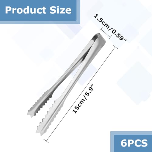 6 stuks Candy Bar Accessoires, Roestvrij stalen Sugar Tongs, 15cm Candy Bar Accessoires Set, Ice Tongs Serving Tongs, Candy Tongs voor keuken, bruiloft, feest, bar, picknick, zilver