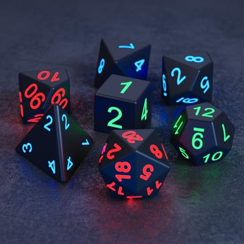 Sea Rechargeable DND Dice 7 PCS Light Up Dice, met laadbox voor Dungeons en Dragons Polyhedral Dice Set RPG Rol spelen tafelspel 5