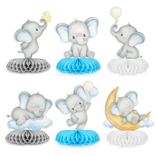 6 st. Baby Douche Decoraties Blue Elephant Honingraat Centerpiece Jongen Geslacht onthullen tafel centrumstuk voor kinderen Geslacht onthullen baby douche Feesttabel Favor Supplies