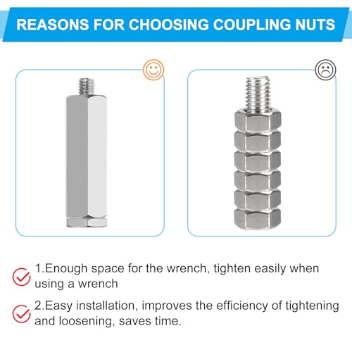 M10 x 1,25-Pitch 304 RVS Hex Clutch Noten, 6st 35mm Lengte Volledige Thread Connecting Elements, Silver Tone 4