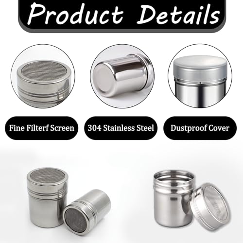 Poedervormige suikershaker Roestvrij staal voor Cappuccino, bloemshaker met deksel, cacaoshaker voor koffie, bakken, koken, gebak, met 16 patronen 3