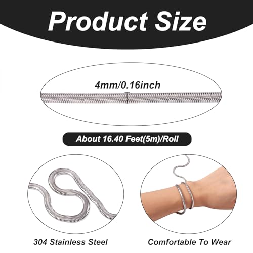 5m 304 Stainless Steel Flat Snake Chains Gevlochten uitbreidingskettingen met Spool voor DIY Mannen vrouwen ketting armband sieraden maken 3