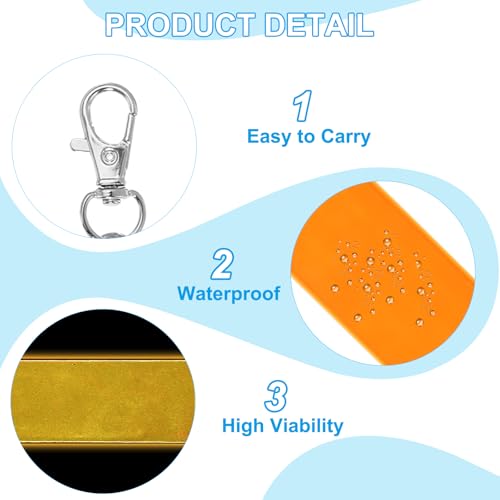 Veiligheidsreflector 15.2 x 2,5cm, 12 Pieces Reflector Tag Hanger Reflectieve veiligheidssleutelhanger voor Rugzak Fietsen Running Rolstoel, Oranje 3