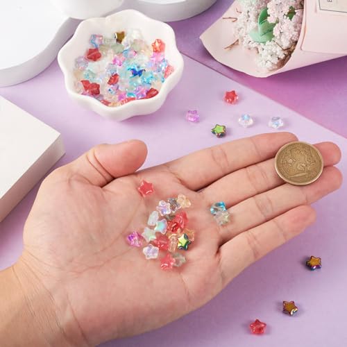 100 st. Glass Star Kralen, Transparant Sprayed Star Spacer Kralen 10 Styles Galvaniseren Star Pony Lose Kralen Bulk voor DIY oorbellen armband ketting sieraden maken 5