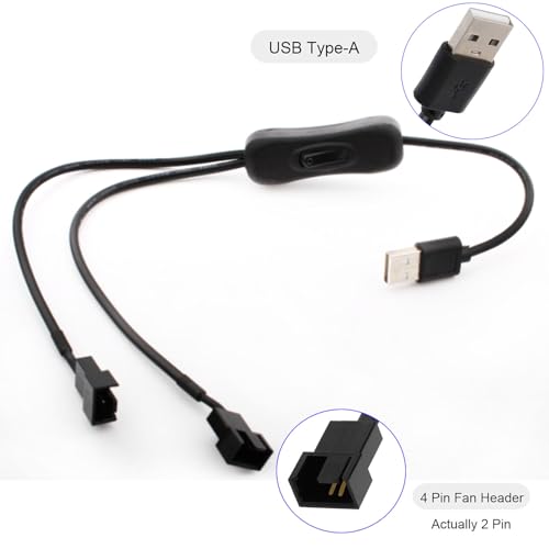 3 Pack 4 Pin PWM USB-kabel, 4 Pin USB Ventilator Kabel met Schakel aan, Splitter 1-Way 2-Way USB naar PWM 5V Ventilator, Power Cable Fan PC USB (40cm)