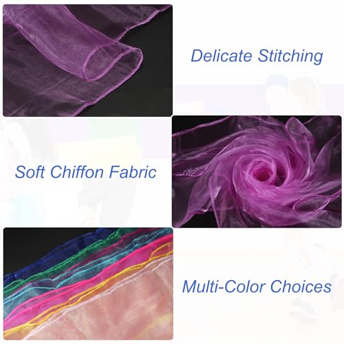 Danssjaals, 24 stuks vierkante jonglerende sjaals 61 bij 61 cm voor spellen, magische muziek, activiteiten, jonge dressing, lichtpaars 3