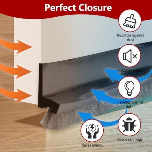 Diepgang Excluder Deur Afdichting voor Deuren 100 cm Bodem Deur Afdichting Deurborstel Deur Bezem Zelfklevende Deur Afdichting Borstel voor Geluid Isolatie Koude Bescherming en Huis Deur (Zwart) 4