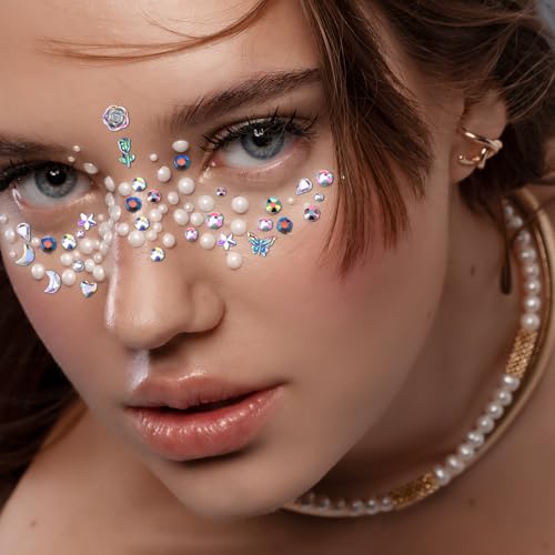 5 Vellen Gezicht Glitter Stenen Festival Accessoires, Rhinestone Stickers, Zelfklevende Rhinestone Edelstenen Stickers voor Gezicht Nagels Body Make-up
