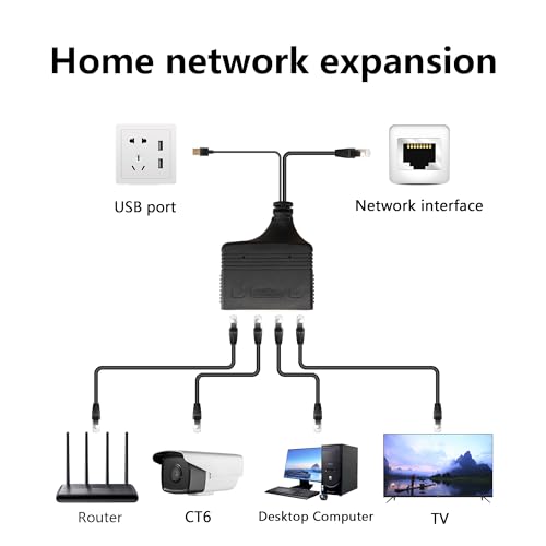 Gigabit RJ45 Network Splitter Adapter, 1 tot 4 ethernet Splitter, 1000Mbps High Speed LAN Network Splitter, 4 apparaten Deel het internet op dezelfde tijd (1 tot 4 mannelijke Gigabit) 5