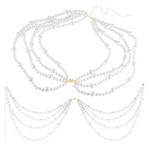 Pearl Waist kettinggordel Multilayer imitatie Parelgordel Jurken Rokken Tasband Decoratie 750mm verstelbare body outfit jurk riem voor vrouwen, 750mm, Plastic, Geen Gemstone, Plastic, Nee