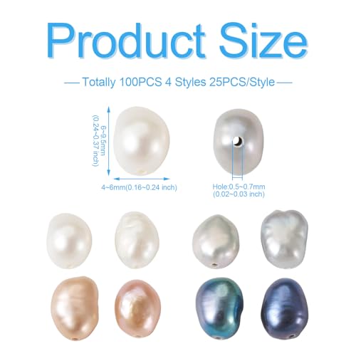 100 st. Natuurlijke Zoetwater Parel kralen, 4 stijlen, geverfde rijst, barokke Zoetwater Parel kralen voor sieraden maken, Gat: 0.5~0.7mm 3