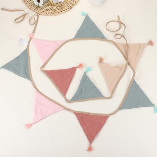 Pennant Banner Vlaggen met Tassel 2st, 10st Dubbelzijdig Stof Katoen Driehoekige Vlaggen 8.5ft Vlaggen Pennant Garland voor Verjaardagsfeest Bruiloft Decor, Lichte Kleuren 4
