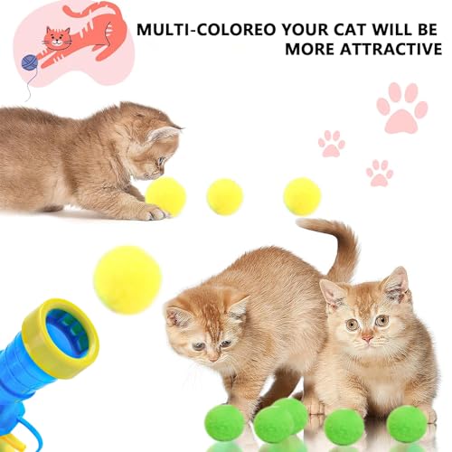 Kattenspeelgoed Balpistool Interactieve Kattenspeelgoed met 50 stuks Kattenballen, Kattenspeelgoedbal met kunststof startersgereedschap, Interactieve Speelgoed voor Binnen Huisdieren Katten 4