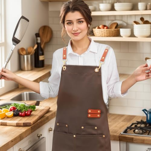 Schilderschorten voor mannen en vrouwen, Unisex Werkschorten BBQ Schortentuinschorten met 4 zakken en overgestoken terugschorten voor keuken, Restaurant, Waterdicht 5