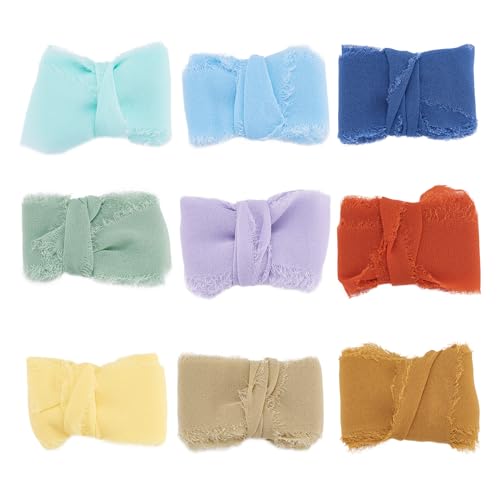 22,5m Fringe Raw Edges Polyester Ribbons 40mm Breed Blauw Bruin Groen Rood Chiffon Silk Libbons voor bruiloft Haar Picknick School Kerstuitnodigingen Boeketten Cadeauverpakking 3