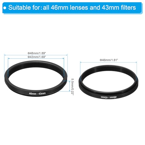 46mm-43mm Metal Step Down Ring, Camera lens Filter Adapter Ring Aluminium Filter Adapter Ring voor Camera Ones Hood, Zwart