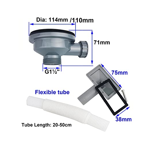 Keukenspoelbak 114 mm 11⁄2 inch zeefmachine met drainer en Rectángulo te vol, roestvrijstalen gootsteen zeef 4