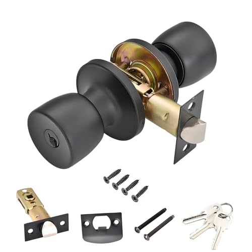 Set van 1 Deur Knob Set, Roestvrij staal Ronde Deur Knobs met slot en sleutel, Doorgang deur slot voor slaapkamer, badkamer, thuiskantoor, zwart