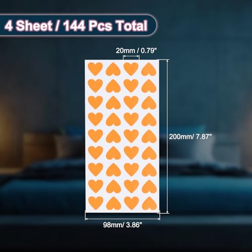 144 stuks Glow in the Dark Heart Stickers, Zelfklevende Glow Heart Sticker Glow in the Dark Wall Stickers Lichte decoratie voor kamer Plafond Decoratie Party verjaardag, Oranje