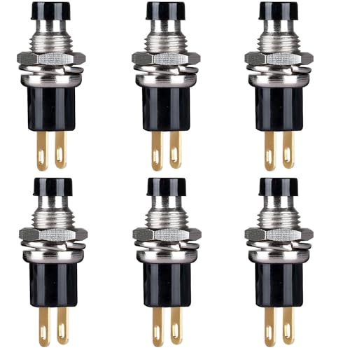 6 st 7mm Mini Zelfklevende drukschakelaar, AAN/UIT 2 Pin ronde duwknop voor autoboot Arduino DIY AC 250V/1,5A 125V/3A Miniknop (zwart)