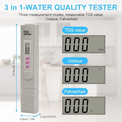 Waterkwaliteit Test TDS Meter, +/- 2% leesnauwkeurigheid, TDS/Temp 2-in-1 watertesters, voor huishoudelijk drinkwater, zwembad, hydrocultuur, aquarium
