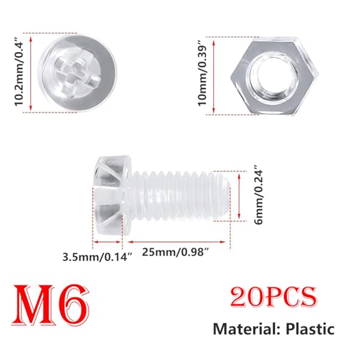 Schroeven en moeren, 20 stuks, M6 x 25mm Phillips Schroeven, M6 Noten, Heldere Acryl Schroeven en Hex Noten voor Machine Accessoires